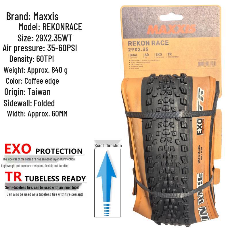 Maxxis REKON RACE Tubeless Faltbarer Mountainbike-Reifen, Gelbe Seitenwand, 27,5/29 x 2,25/2,35
