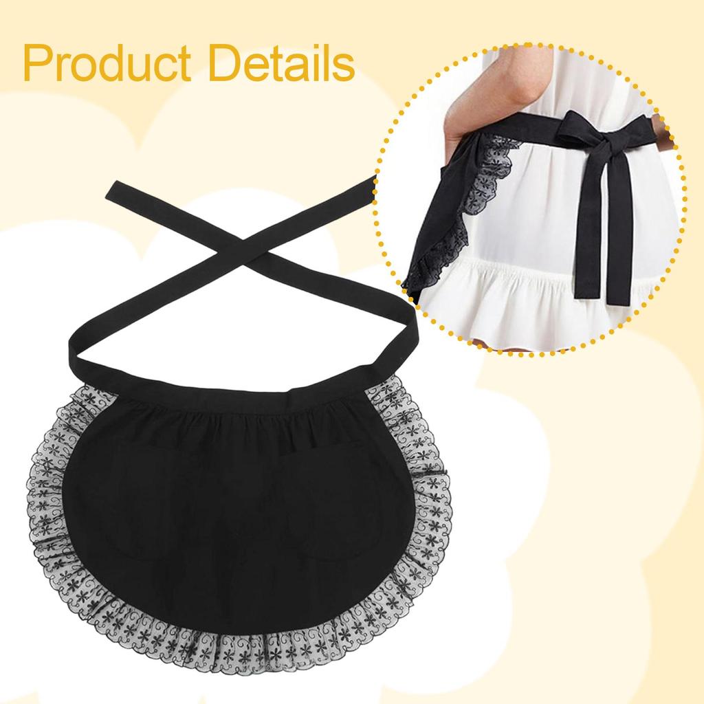 Women Waist Apron Comfortable with 2 Pockets for Cooking Coffee Shop Servers Black
