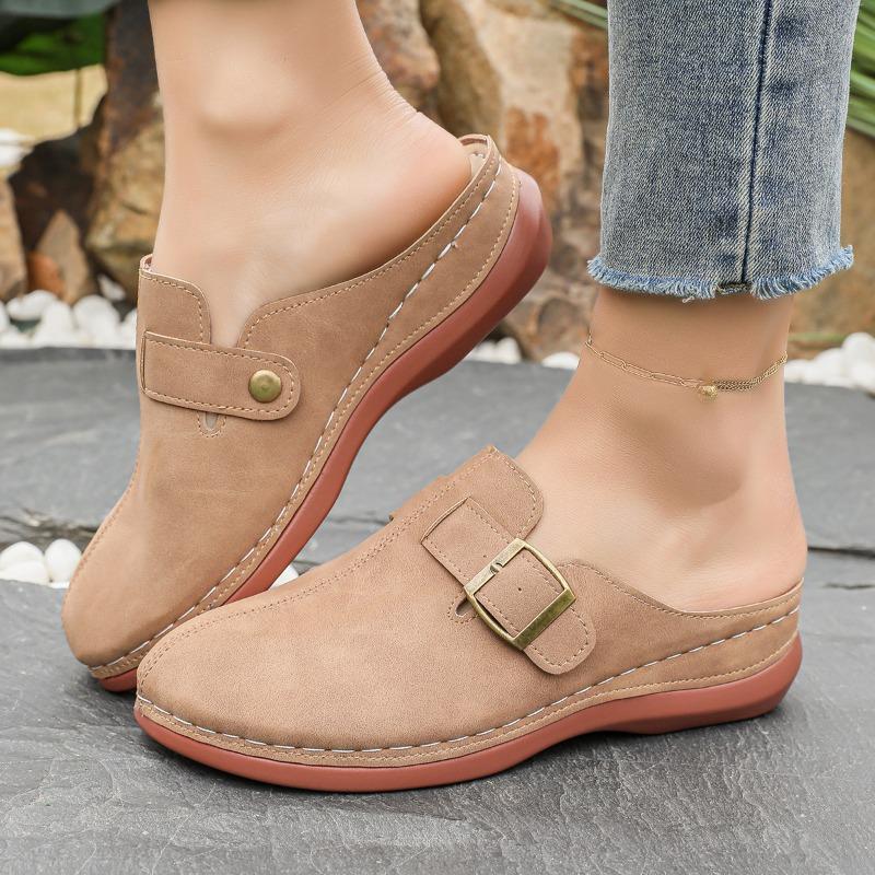 Fashion 2025 Summer Closed Toe Women’s Slippers Rome Buckle Round Toe Platform Wedge Plus Size Sandals for Outdoor Daily Casual Slippers