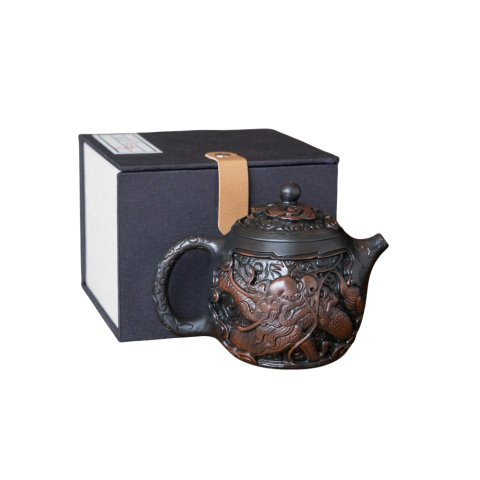 Purple Pottery Vintage Handmad Teapot Ceramic Carve Kung Fu Teapot Single Teapot Pu'er Tea Making Tea Sets Chinese Tea Pot