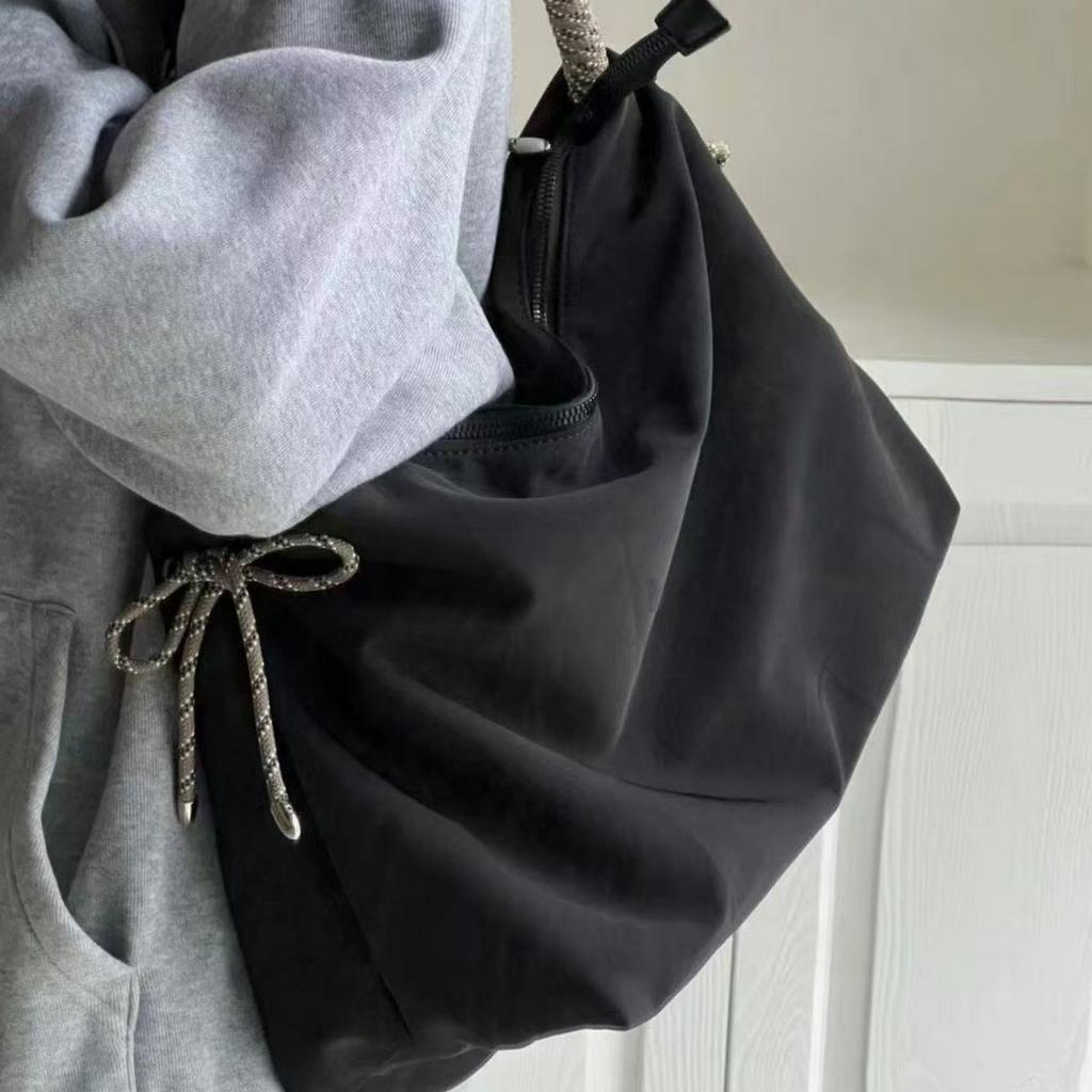 Casual canvas large bag trendy rope knot women commuter bag large capacity shopping bag shoulder bag