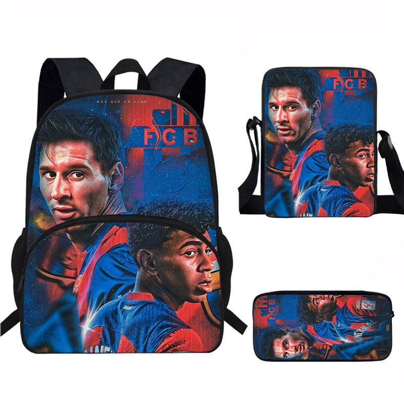 Set Zaino Scolastico per Bambini a Tema Messi con Borsa a Tracolla Astuccio per Studenti Elementari