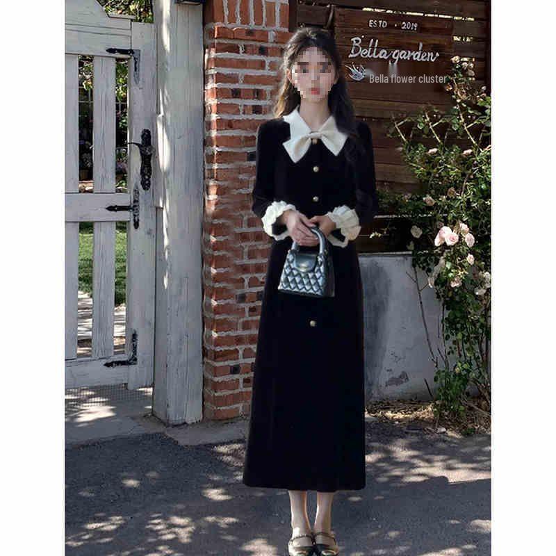 

Бархатное черное платье: Винтажный стиль Хепберн, французская мода для женщин, весна/осень 2025. M (95-105 catty)