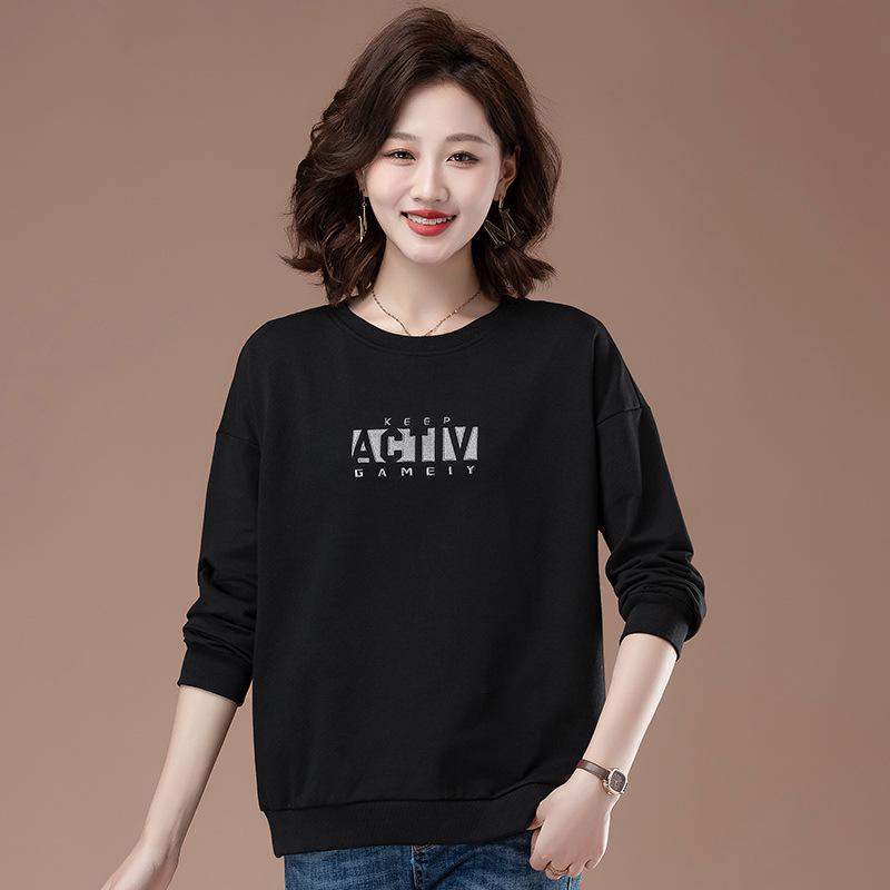 Autumn 2025 Plus Size Cotton Hoodie for Women - Loose Casual Top for Middle-Aged Mothers