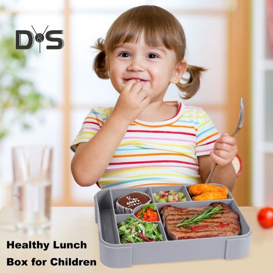 Bento lunsjboks lekkasjesikker 6-roms lunsjboks med skjegaffel sauskopp BPA-fri matbeholder for skolesnackbeholder