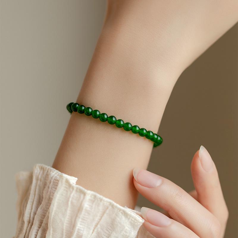 Natural Green Chalcedony Agate Thin Bracelet - 4mm Retro Peace Beads, Chinese Style Summer Accessory