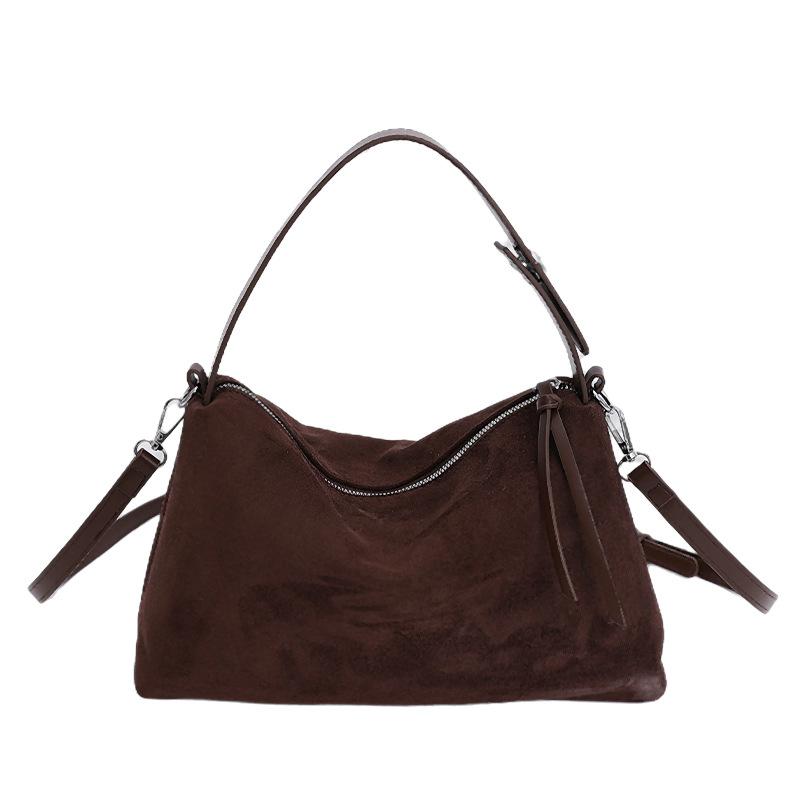 Autumn and winter Maillard color suede retro fashion shoulder messenger women's bag simple versatile bag