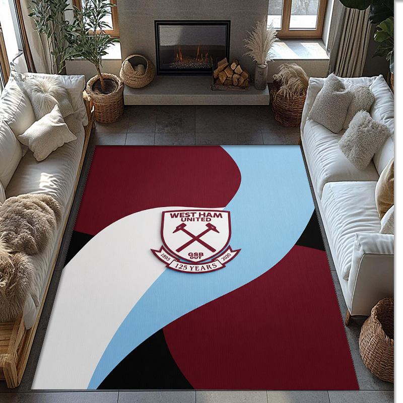 Tappeto in Velluto di Cristallo con Stampa del West Ham United Football, Comodo Assorbente d'Acqua Antiscivolo Tappeto per Pavimenti Interni