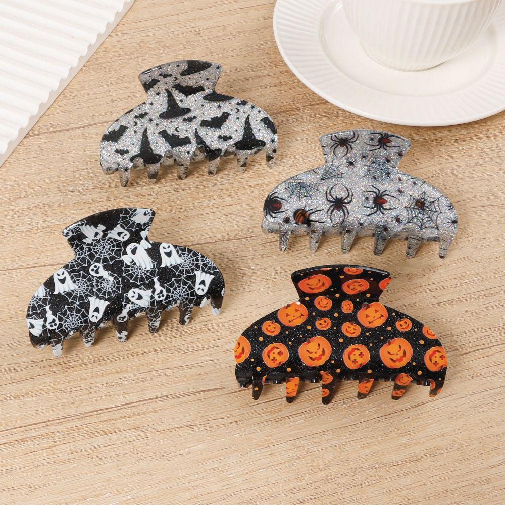 PVC Halloween Hair Claw Skeleton Acrylic Ghost Hairpin Pumpki Hair Clip  Trendy Girls