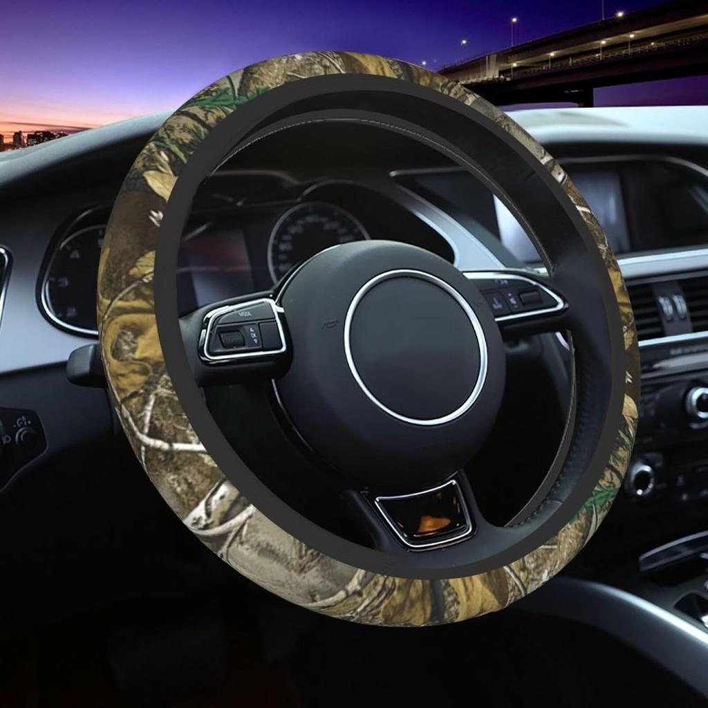 Pink Black Leopard Cheetah Print Steering Wheel Cover, Cute Anti-Slip Breathable Car Accessories Interior Elastic Steering Wheel Cover for Women Fit