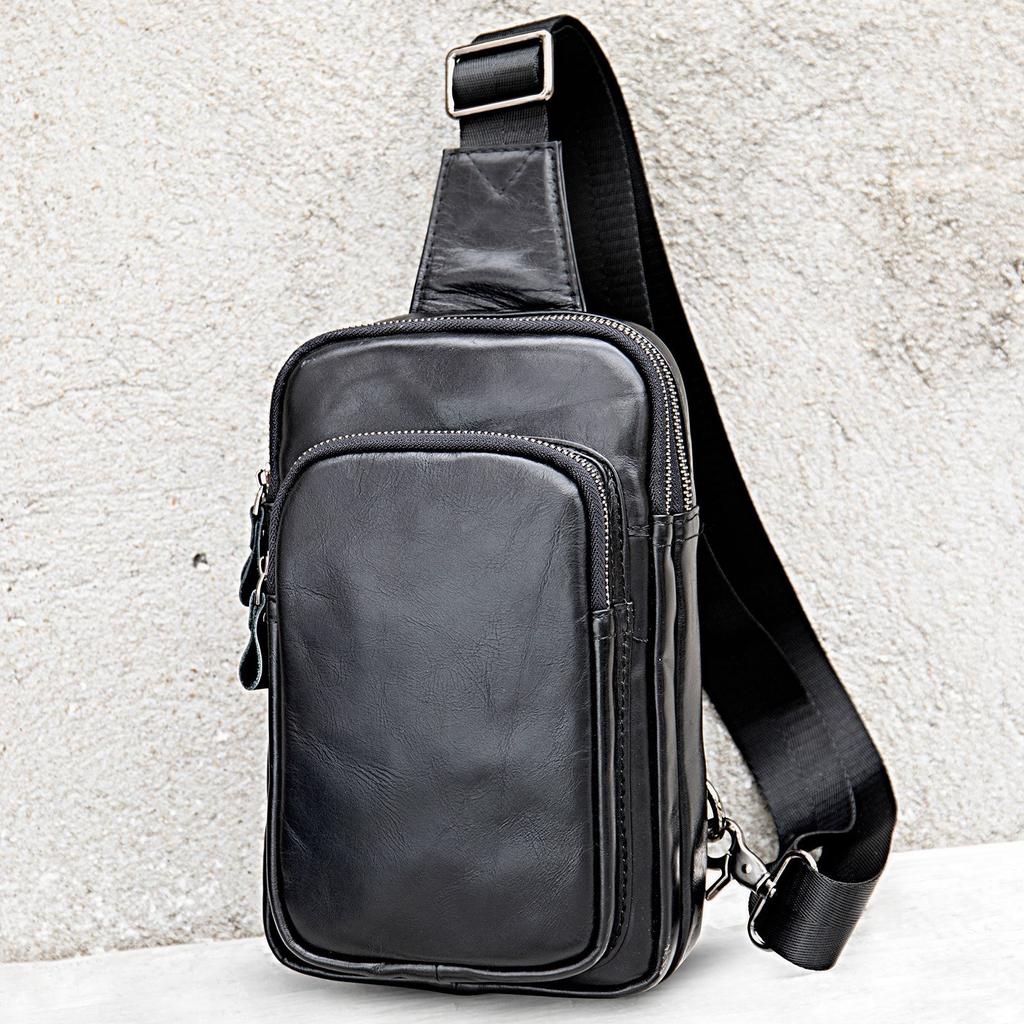 Men's Head Layer Cowhide Chest Bag Fashion Men's Bag Crossbody Cowhide Small Bag Genuine Leather Chest Bag