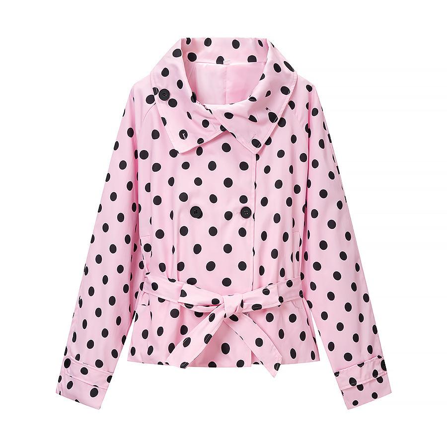 European and American style, new women s clothing, fashionable, casual, versatile, fashionable, polka dot trench coat S