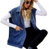 Moda Damska Jeansowa Jesień Wiosna Bez Rękawów Casual Klapka Top Kurtka z Kapturem Plus Size
