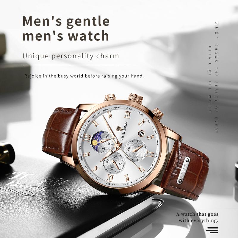 Casual Men Watch Luxury Leather Waterproof Sport Quartz Wristwatch Chronograph Military Watch for Men Relogio Masculino