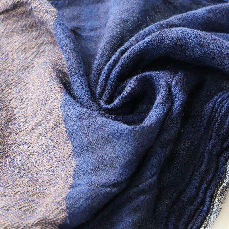 Used Pal'las Palace Nume Cotton Wool Color Striped Stole\Navy Shawl Large Fringe [2400015059693]