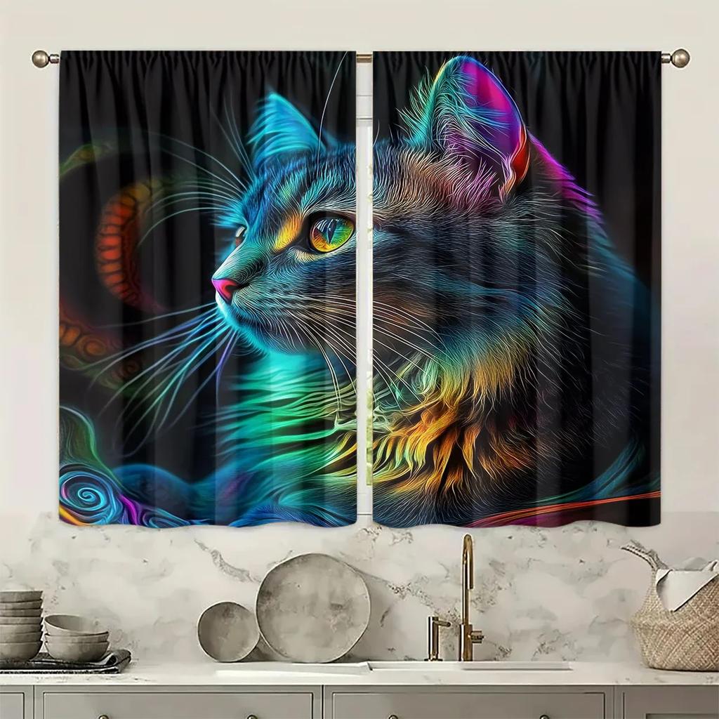 High Definition Kitten Printed Curtains Pole Bag Bedroom Living Room Home Decoration Made Of Polyester Area Window Treatment