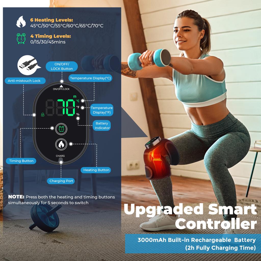 Wireless Heating Knee Brace Multifunctional Heated Shoulder and Elbow Hot Compress Device 6 Speed Keep Warm with Digital Display