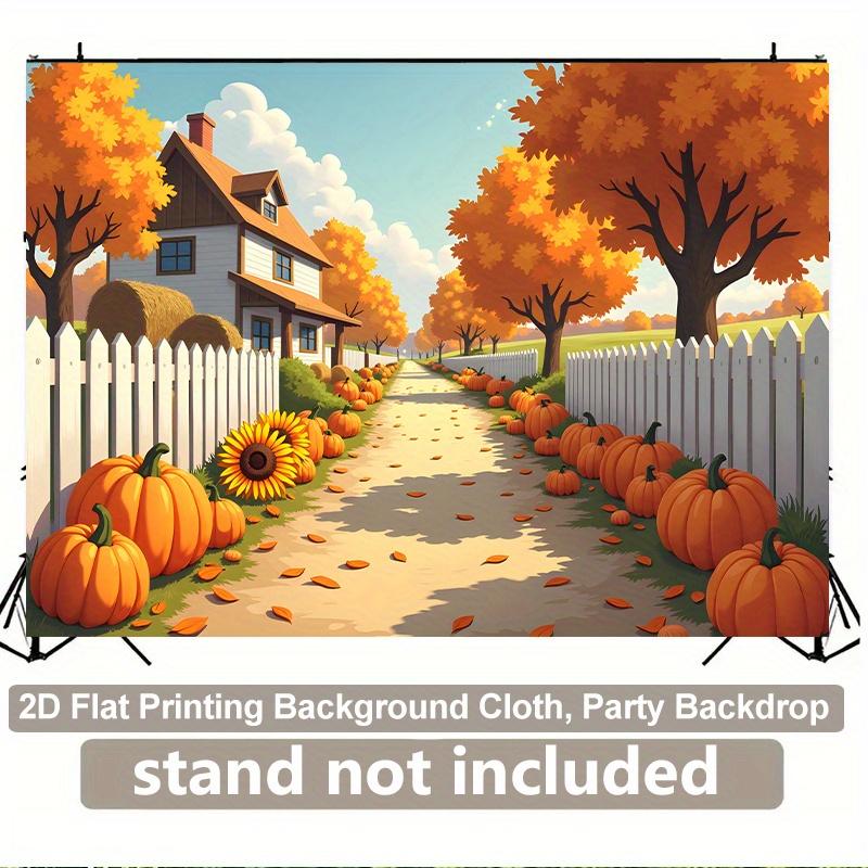 1 Piece of 2D Background Fabric, Autumn Rural Path, Featuring Pumpkins, Suitable for Living Room, Bedroom, and Office