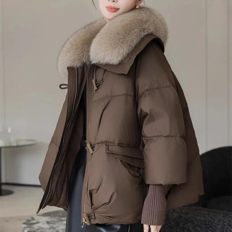 Damen Winter Kurz Verdickter Warmer Mantel Koreanische Version des Pelzkragen Temperamentmantels