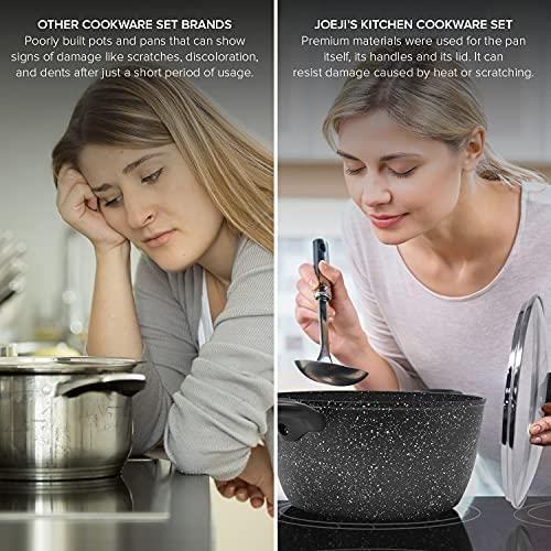 Ensemble de poêles à frire - joeji's kitchen - induction - poignées cool touch - antiadhésif - couvercles inclus