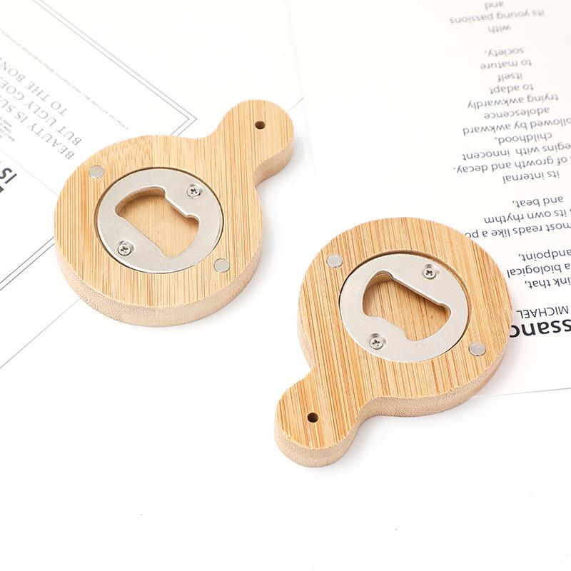Bamboo Magnetic Beer Bottle Opener with Custom Logo for Refrigerator