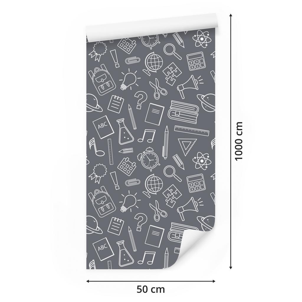 Wallpaper School Supplies Gray and Light Gray 50x1000