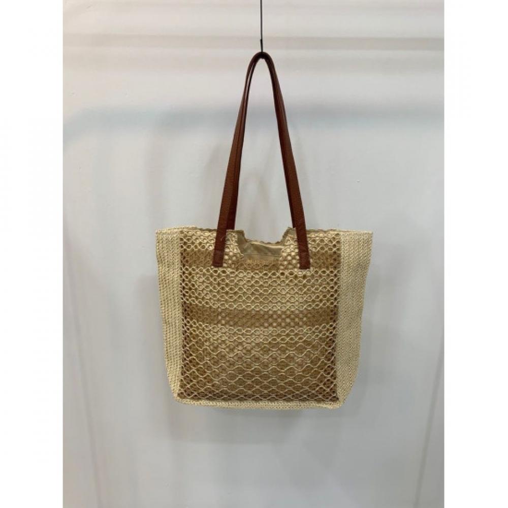 C S In The Room  Raffia  Joku meSh Color bloCk Shoulder Tote Bag 2 Color
