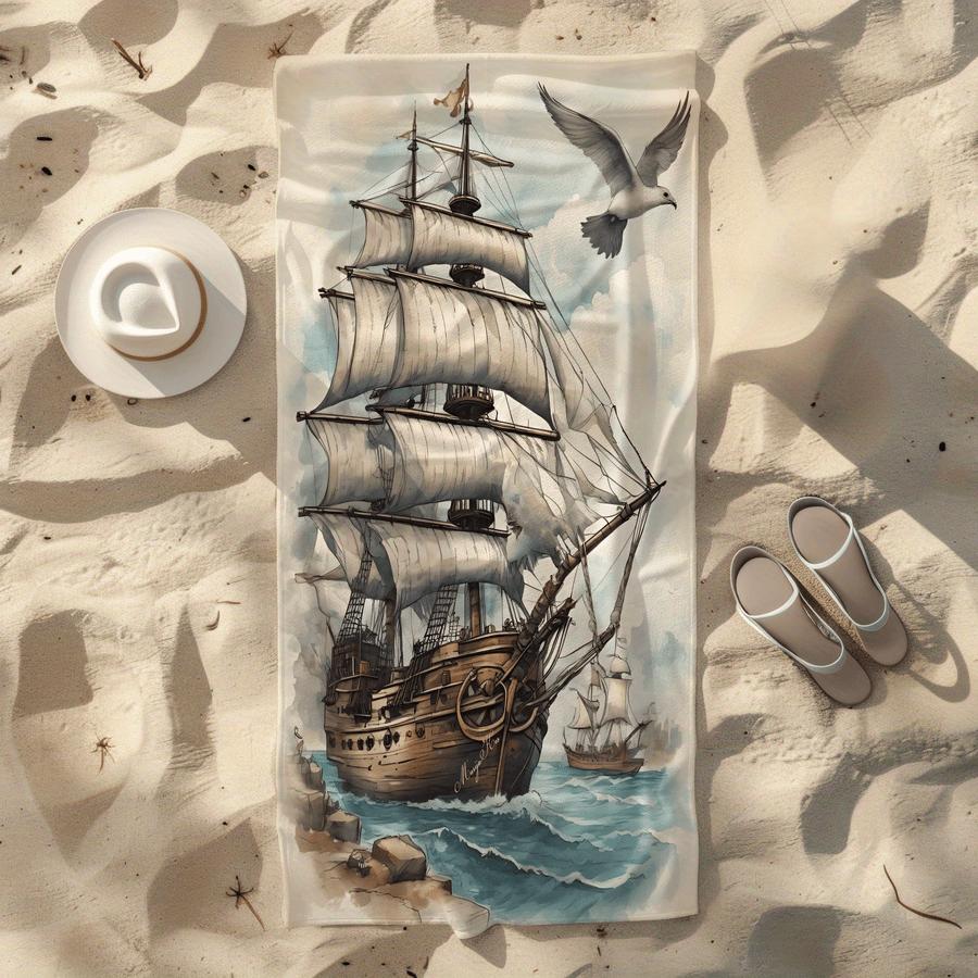 Asciugamano da Spiaggia in Microfibra Resistente alla Sabbia con Stampa di Barca a Vela, Asciugatura Rapida Alta Assorbenza per Nuoto Campeggio