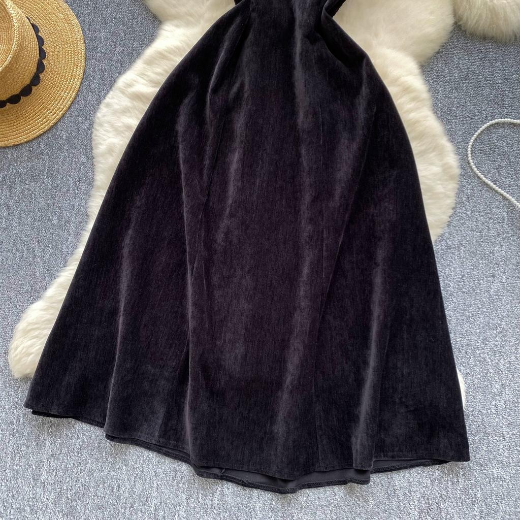 Toamnă Iarnă Anglia Stil Vintage Femei Rochii Midi Lungi din Catifea Cord cu Bretele Spaghetti