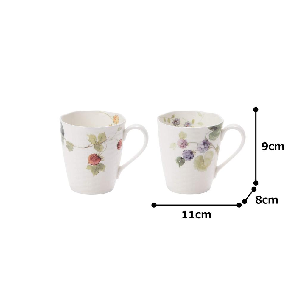NARUMI Pair of Lucy Garden Berry Set of Cute and Stylish Relief Microwave and Dishwasher Gift Mugs, 370cc, Pattern, 2, Design, Large, Safe, Boxed,