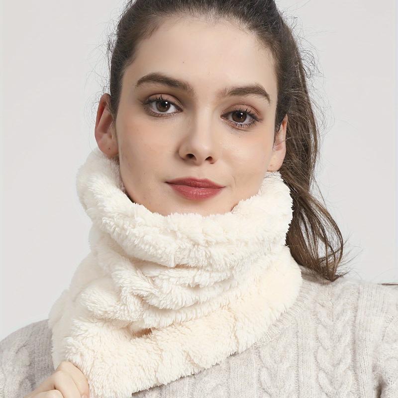 Sciarpa infinita in peluche di pelliccia sintetica, tinta unita, morbida, scaldacollo, semplice e carino, antifreddo, maschera da sci per le donne, uso quotidiano, inverno, all'aperto