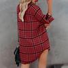 Women's Long Sleeve Plaid Shirt Dress V Neck Button Down Casual Loose Fit Tunic Top with Roll Tab Sleeves and Side Pockets for Autumn Winter