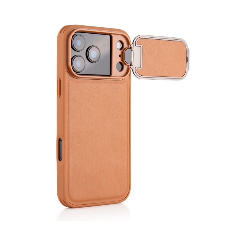 

Metal Flip Bracket Protection Camera Lens Shockproof Leather Phone Case For iPhone 17 Pro Max 15 16 Pro Max Bumper Back Cover iPhone 15