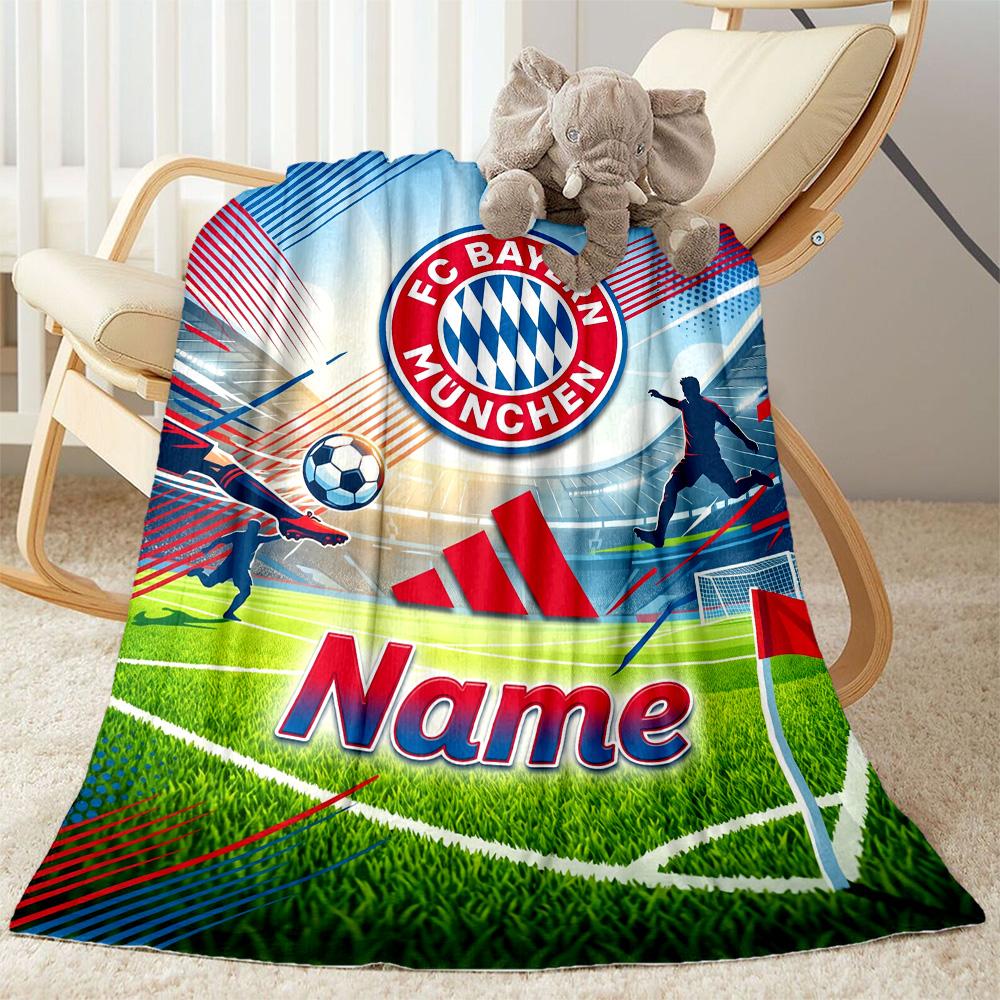 Bayern Munich Soccer Poster Customize Your Name Blanket Cozy Personalized Blanket Comfortable Perfect for Office Chair Bedding Nap Livingroom