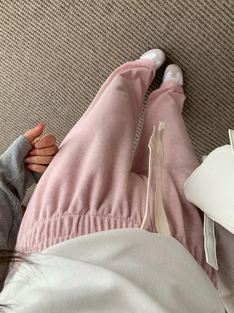 Damen High-Waist Kordelzug Weitbein Hose - Rosa Lässige Kaschmir Drapierhose für Herbst/Winter