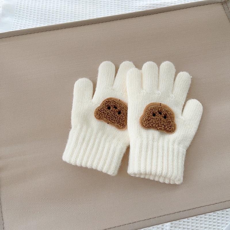 0-7Y Baby Cartoon Bear Mittens Winter Warm Kids Girl Solid Doll Gloves Knitted Children Toddler Thick Teething Mitten Handschoen