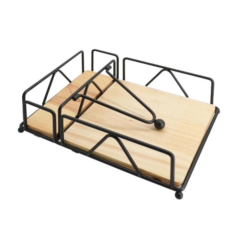 

Double Layer Tissue Organizers Featuring Iron Frame Wood Base & Wheel Decorative for Easy Movements In Home Or Bathroom чорний