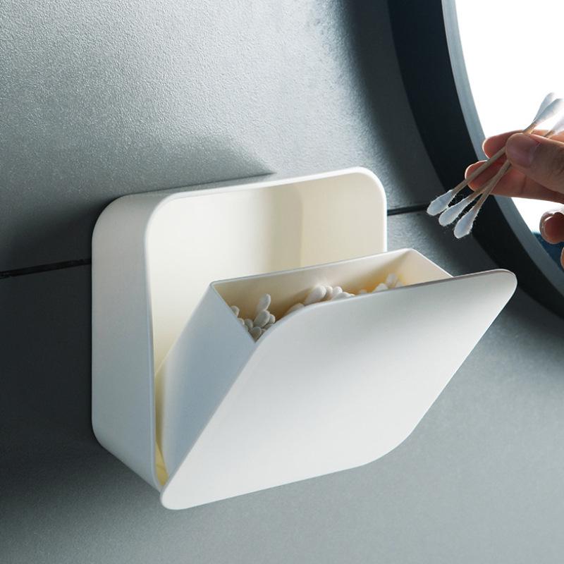 Wall-Mounted Plastic Storage Box: Flip-Top, Dustproof Organizer for Cotton Swabs, Sanitary Napkins, and Small Items