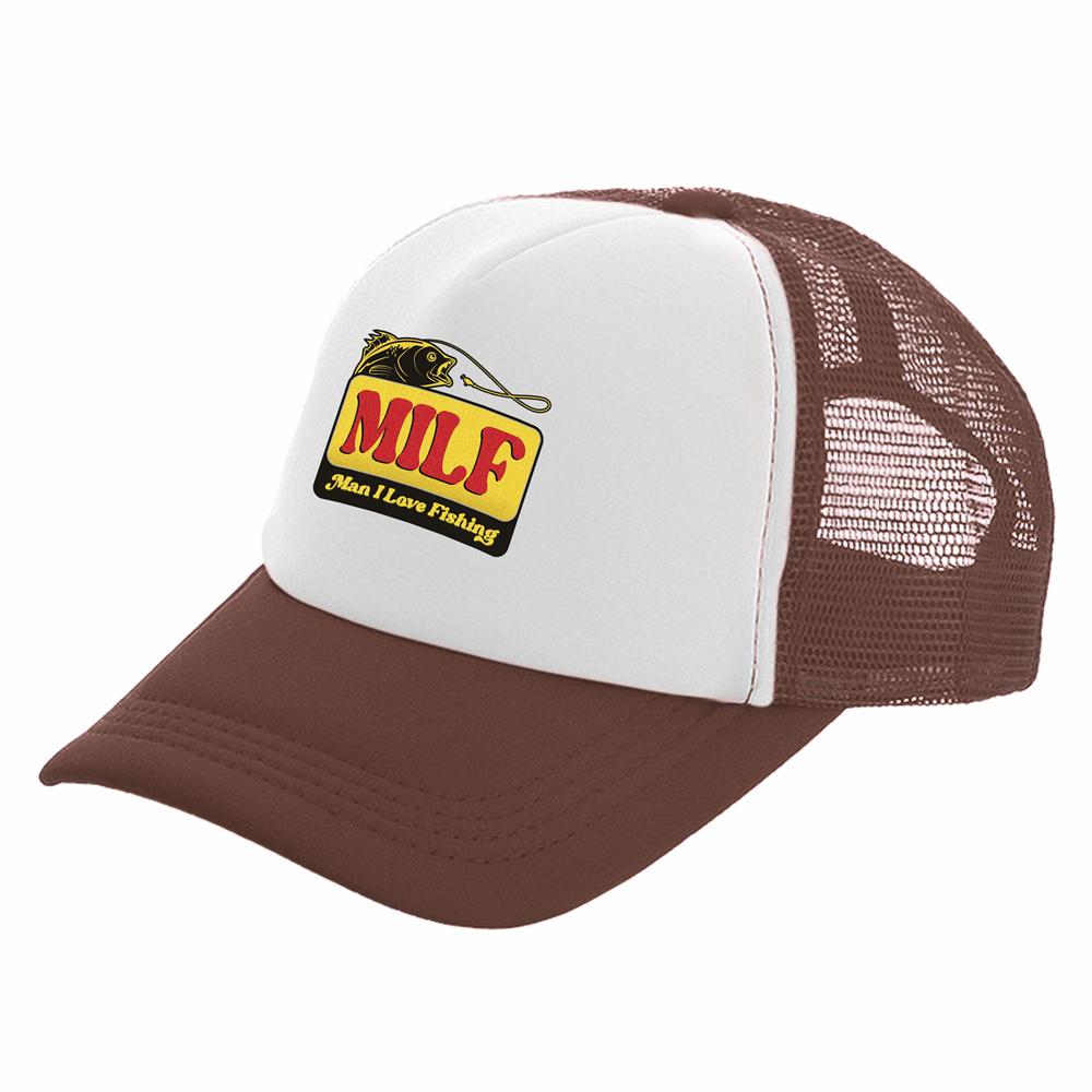 MILF Man I Love Fishing Trucker Čepice Unisex čepice Baseballová čepice Cool Summer Unisex síťovaná síťovaná čepice