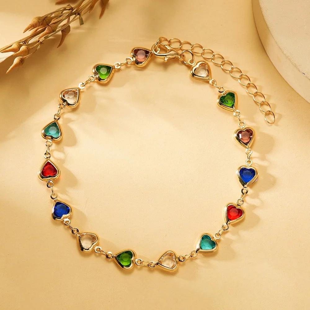 Bohemia Retro Multicolor Crystal Heart Beaded Bracelet for Women Charm Fashion Summer Beach Choker Jewelry Set Gift Accessories