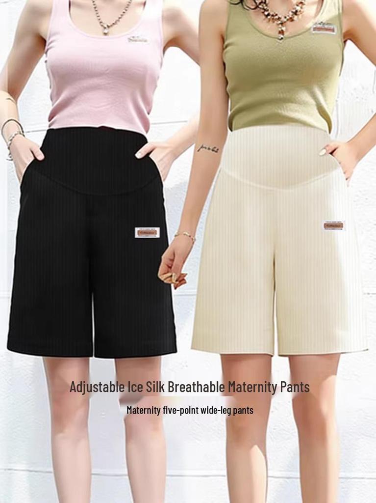 Shorts de Suporte para Maternidade de Alta Elasticidade: Calças de Verão Antiderrapantes, Largas, de Cinco Pontos para Gravidez