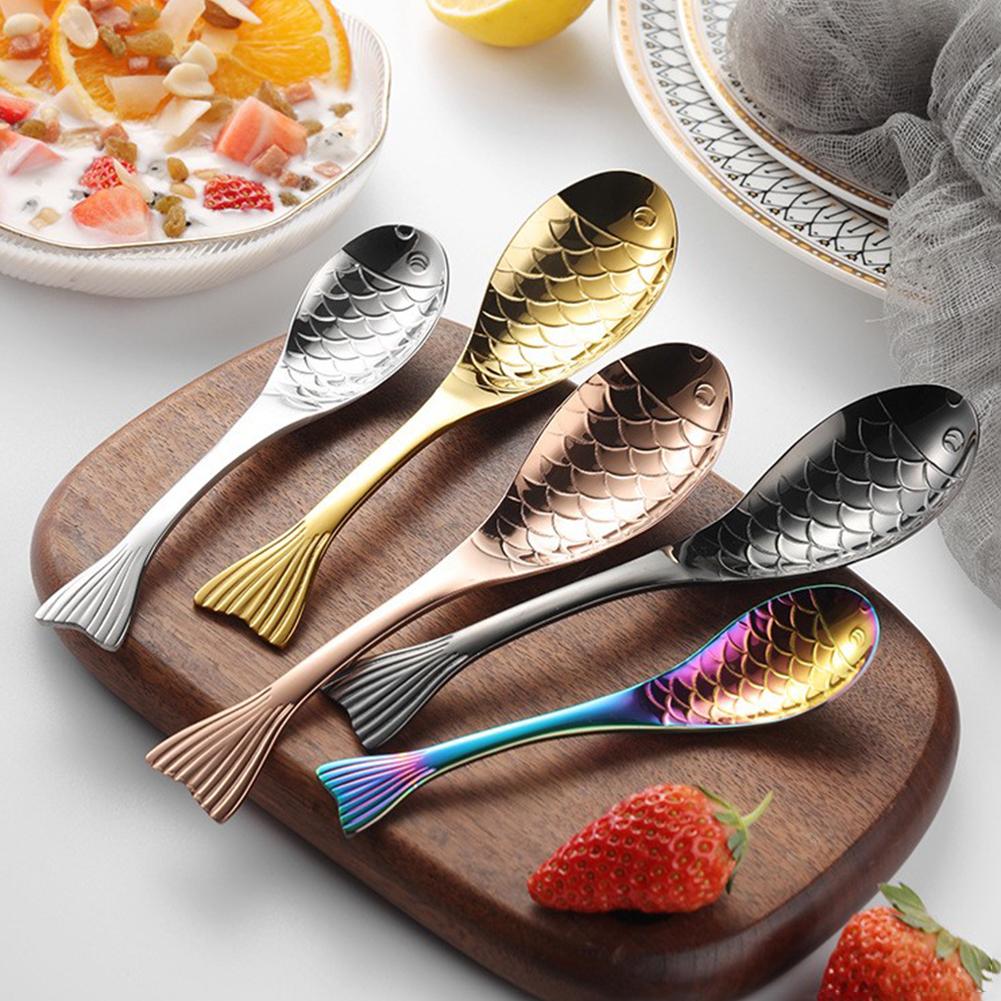 Food Grade Metal Dessert Spoon Unique Fish-Shaped Design Festive Holiday Buffets