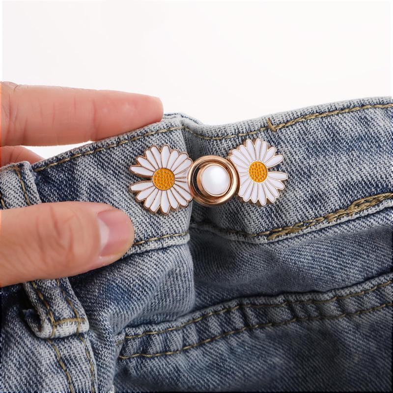4 Pcs Jeans Buttons Pants Clip Waist Tightener Buttons Flower for DIY Adjustable Waist Buckle