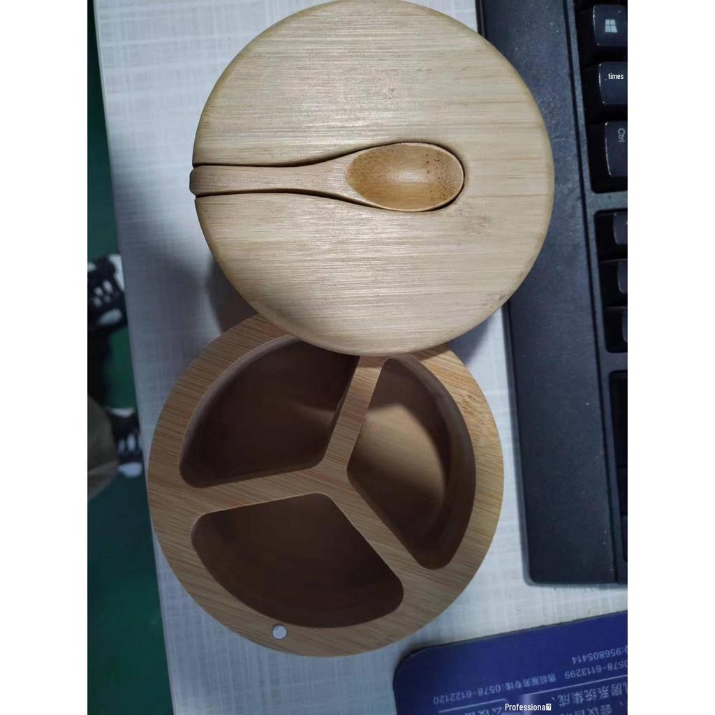 Bambus-Drehgewürzglas mit zwei Fächern und Deckel