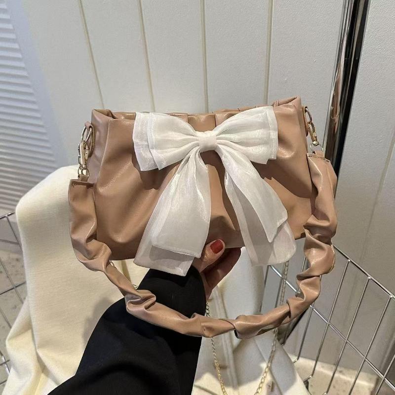 Elegant Bow Shoulder Bag for Women Large Capacity Underarm Handbag Ruched Strap Perfect for Office Commute хаки