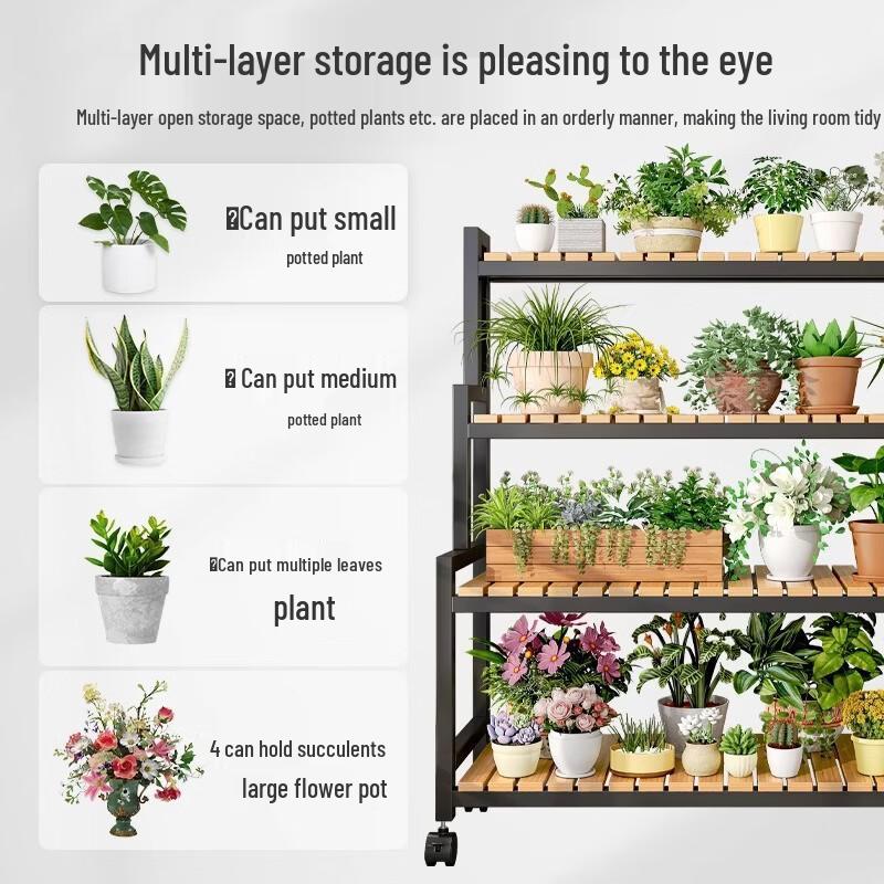 Floor-Standing Multi-Tiered Iron Flower Stand & Storage Rack