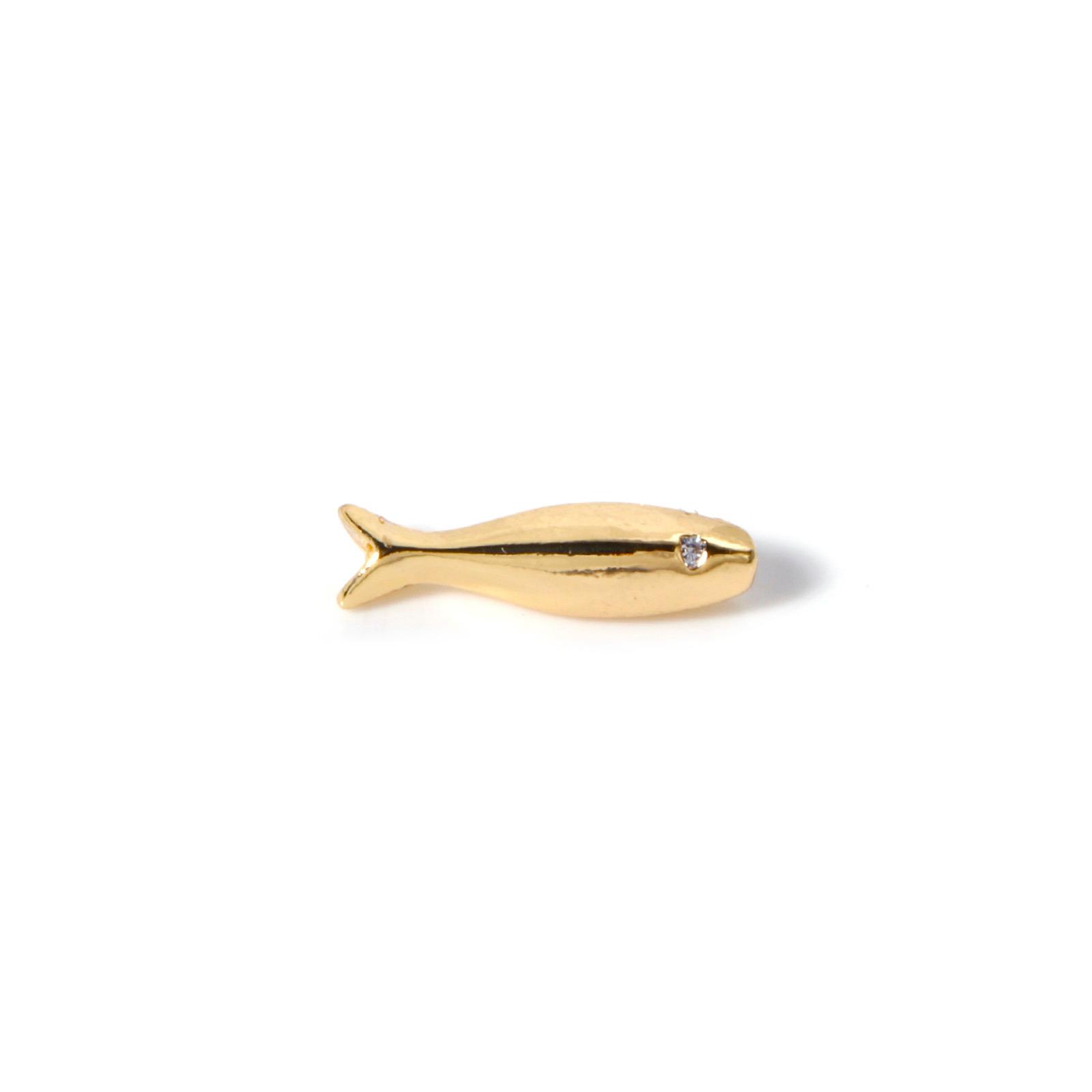 

2 PCs Brass Ocean Jewelry Beads Tips For DIY Bracelet Jewelry Making Gold Plated Fish Clear Cubic Zirconia About 15.8mm x 4.2mm