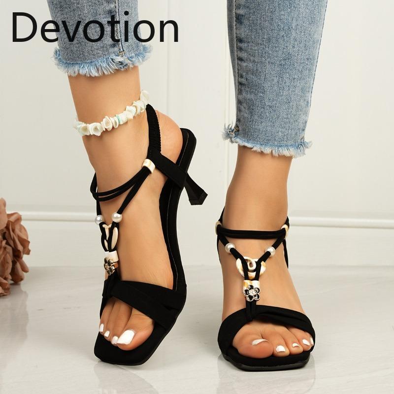 Plus-size High-heeled Sandals Women's Shoes with Elastic Bands and Thin Heels Flip-flops Devotion
