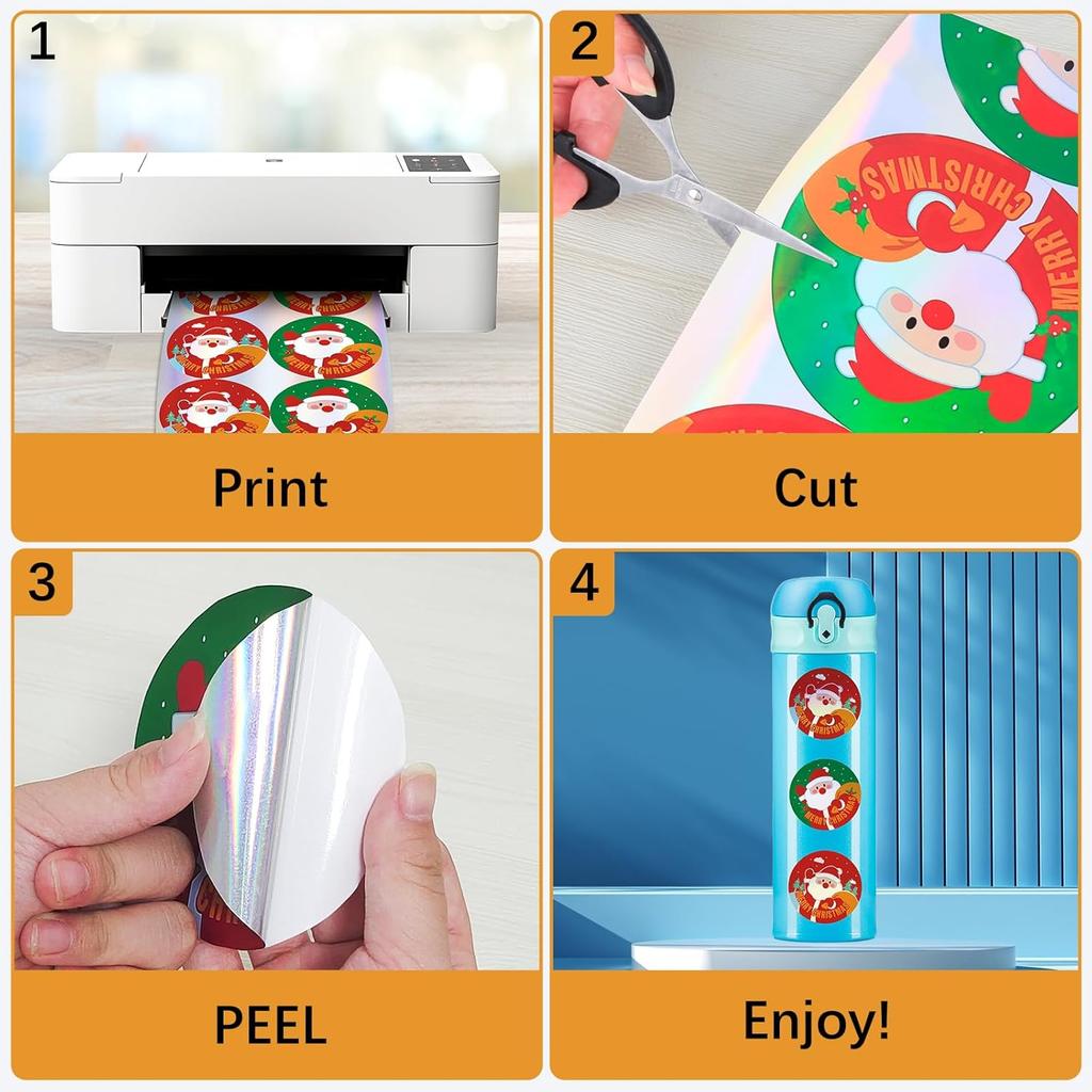 30 Sheets Premium Holographic Printable Vinyl Sticker Paper for Inkjet Printer, 8.5x11" Holographic Printer Paper Waterproof, Dries Quickly, Vivid