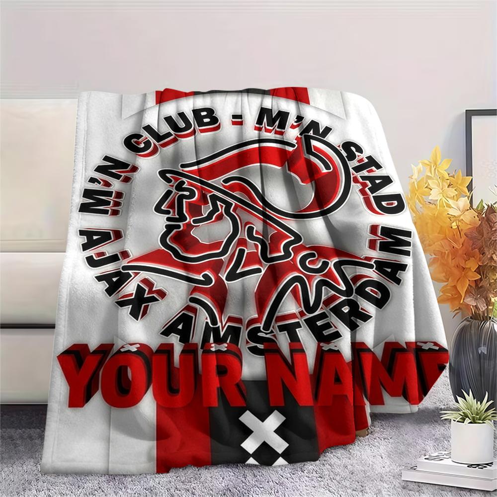1pz Coperta in Flanella Personalizzata con Nome e Motivo AJAX Adatta a Tutte le Stagioni per Arredamento Casa Calore e Comfort Regali Regalo Festivo_xia